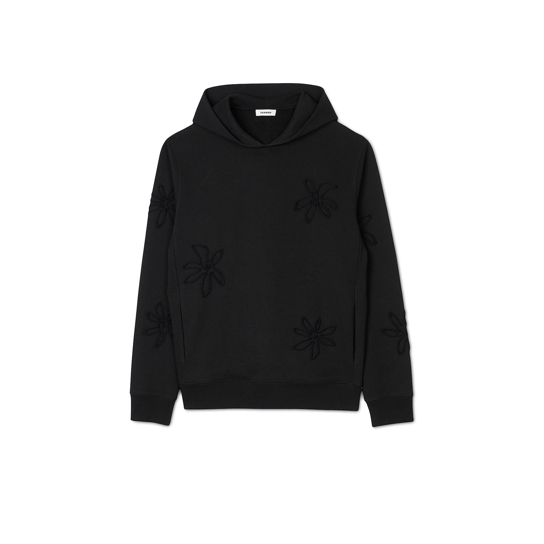 Sweat à capuche brodé en coton | Noir