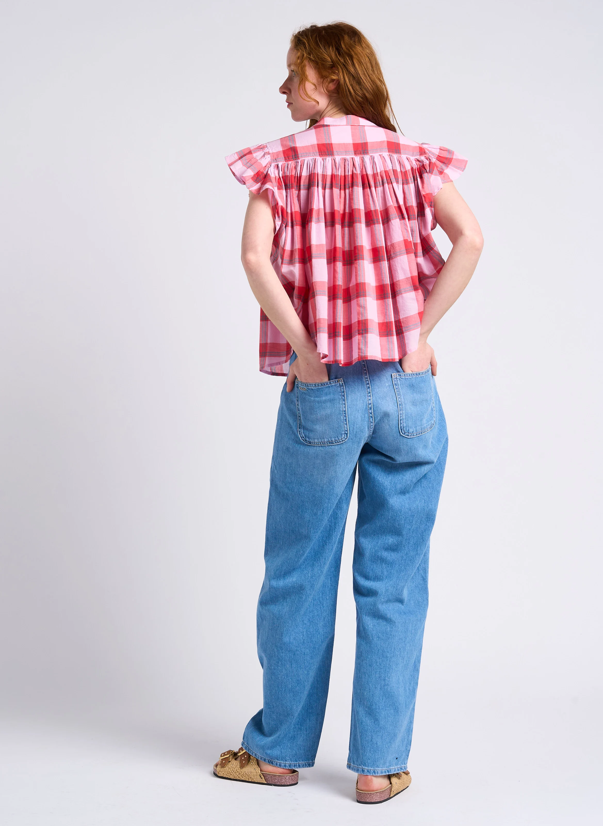 MIMA - Pantalon large taille haute en coton | Bleu