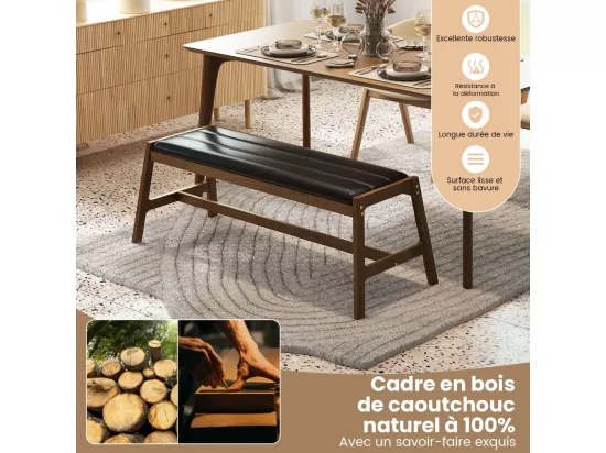 Banc d'Entrée, Bout de Lit pour Chambre en Bois d'Hévéa, Banc avec Siège Rembourré, pour l’Entrée, Chambre, Salon, Salle à Manger, Capacité 150 kg, 48 x 127 x 47,5 cm