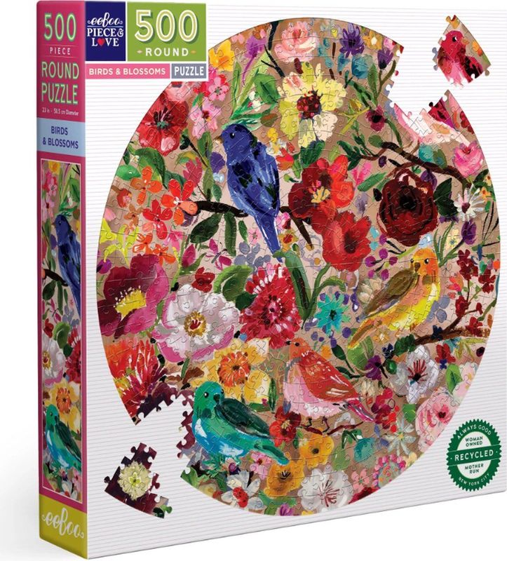 eeBoo - PZFBBL - Legpuzzel - Wit - 500 Stukjes - Vogels en Kleurrijke Bloemen van Gerecycled Karton