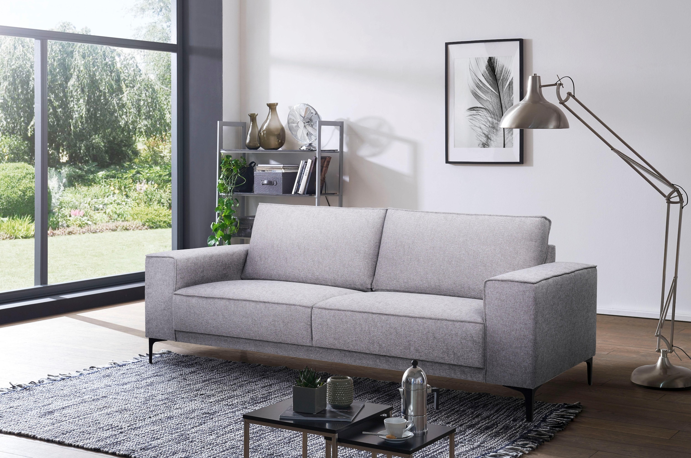 GOODproduct 3-Sitzer »3er Sofa Oland, Struktur, Flachgewebe, Luxus-Microfaser, Boucle« 224 cm, Wellenunterfederung, Skandi-Design, Metallfüsse