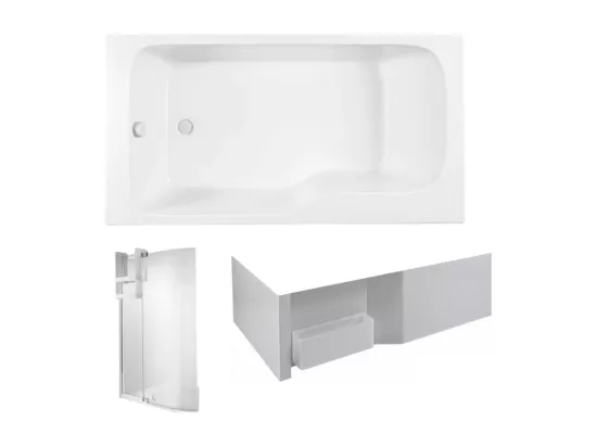 Baignoire bain douche JACOB DELAFON Malice + tablier baignoire + pare bain + étagère 160 x 85, v. gauche