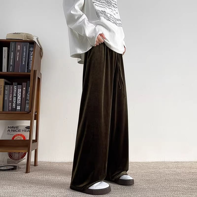 emeisa - Fluwelen broek met hoge taille en wijde pijpen