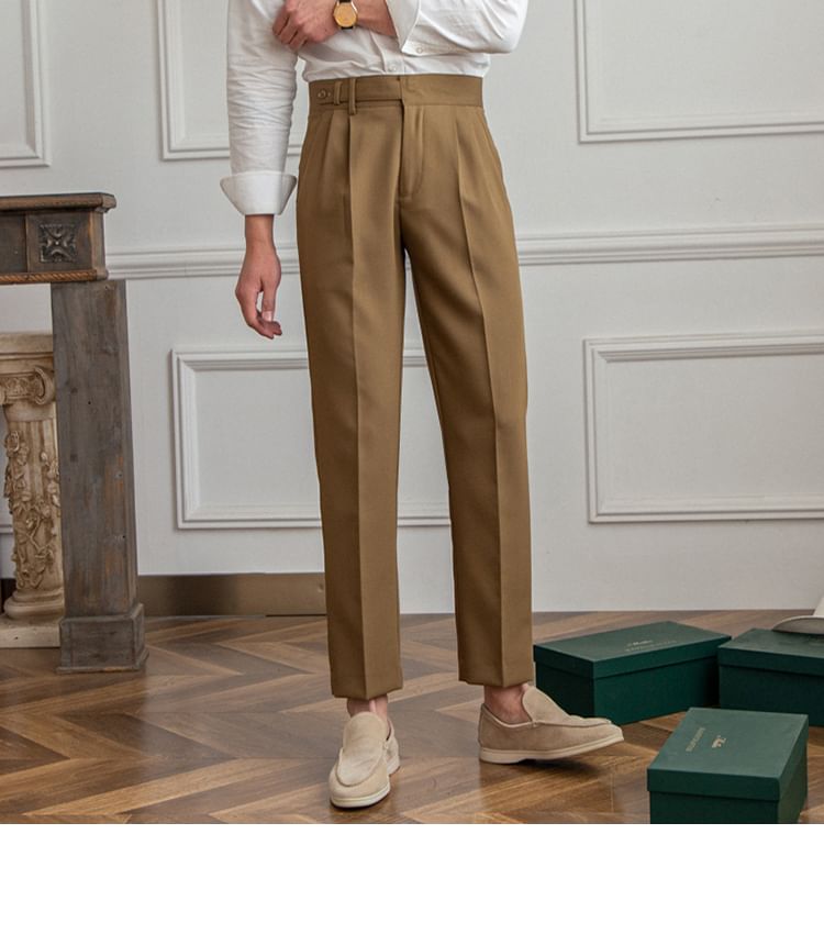 DuckleBeam - Mid Rise Plain Cropped Straight Leg Dress Pants