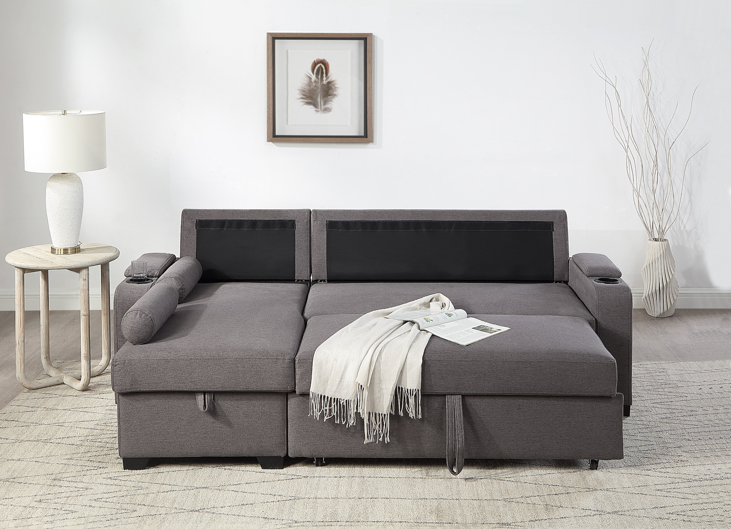 ATLANTIC home collection Ecksofa »Gorje L-Form« mit Schlaffunktion, Stauraum, Becherhalter, Staufächer & Kissenrollen