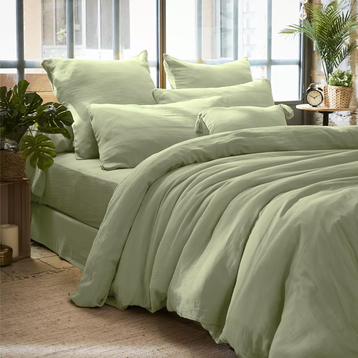 Taie d'oreiller rectangulaire gaze de coton (50 x 80 cm) Gaïa Vert tilleul
