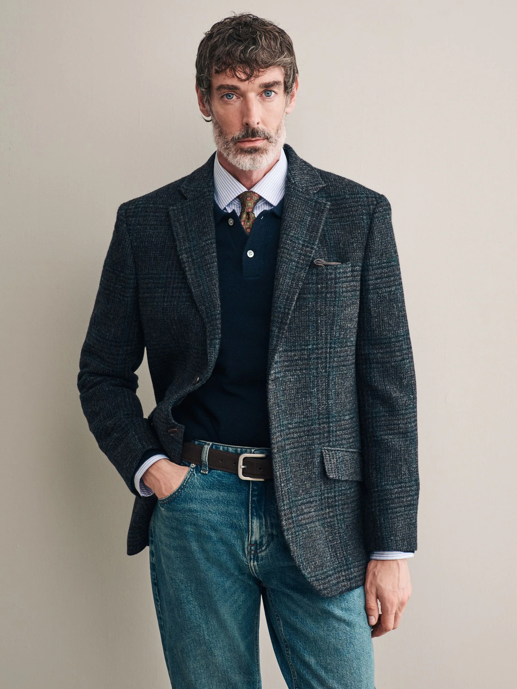 Antraciet - Signature Moons ton-sur-ton geruite blazer