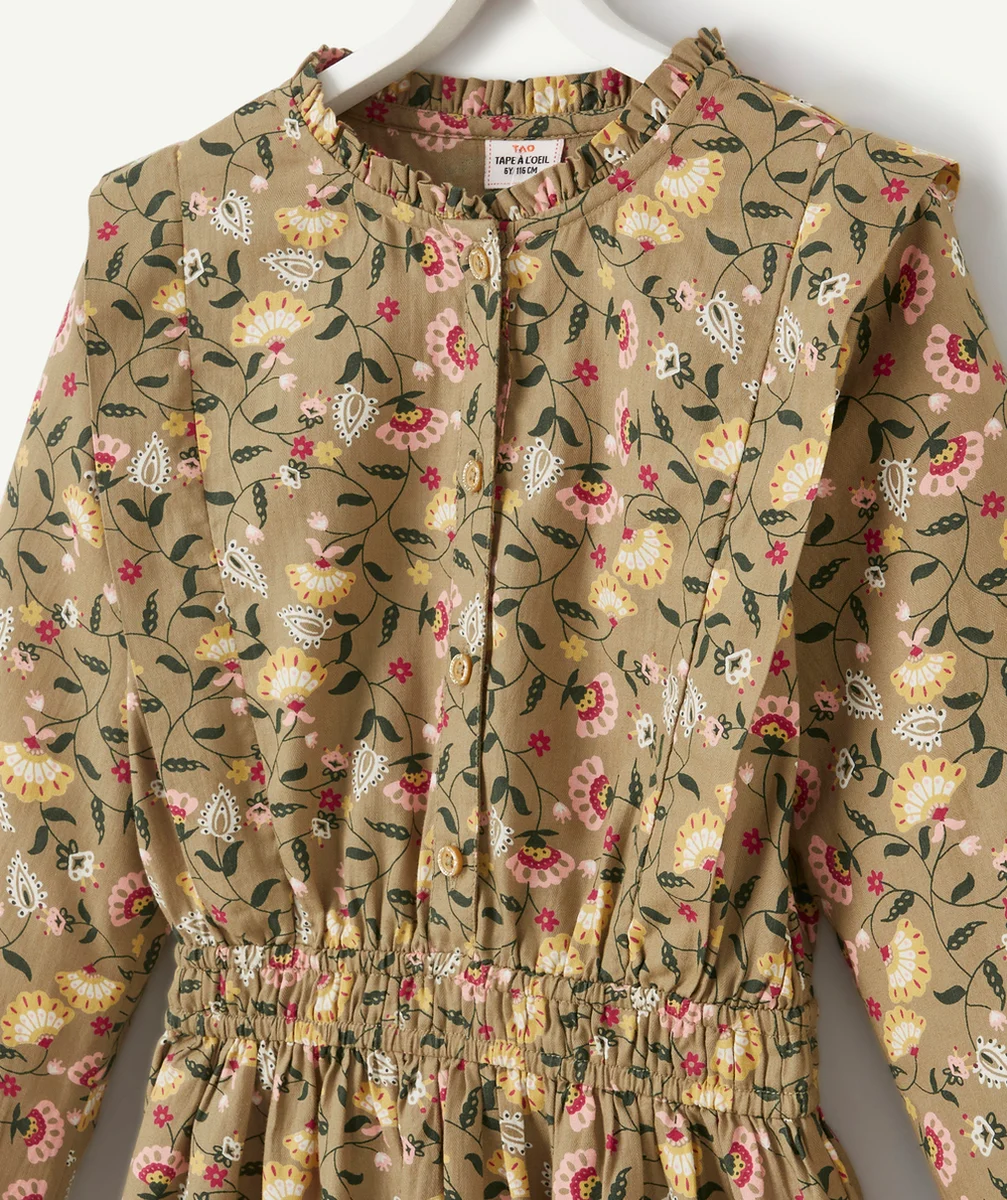 ROBE LONGUE FILLE VERTE AVEC IMPRIMÉ FLEURI