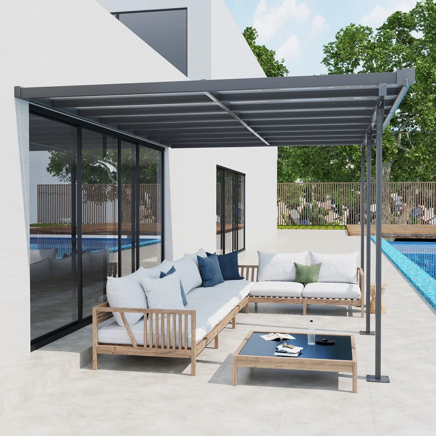 Outsunny Gartenpavillon zum befestigen an der Hauswand grau