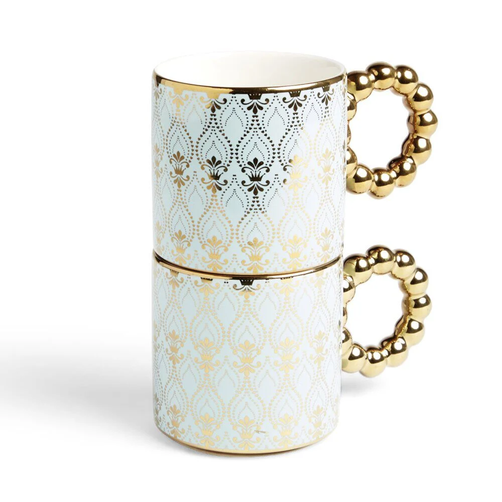 Lot de 2 mugs 30cl design chic bleu clair et doré