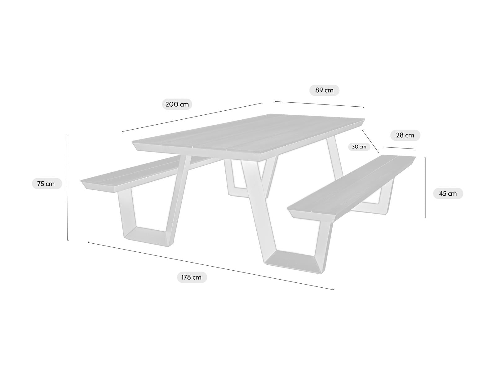 Aluminium picknicktafel Bermuda ivoor