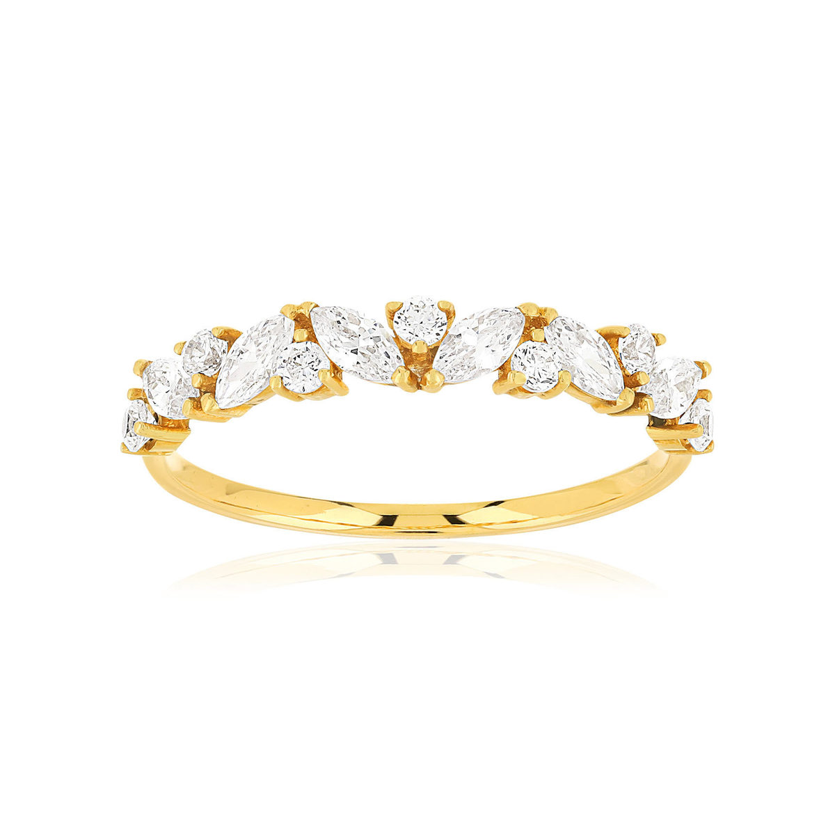 Bague or jaune 375, zirconias