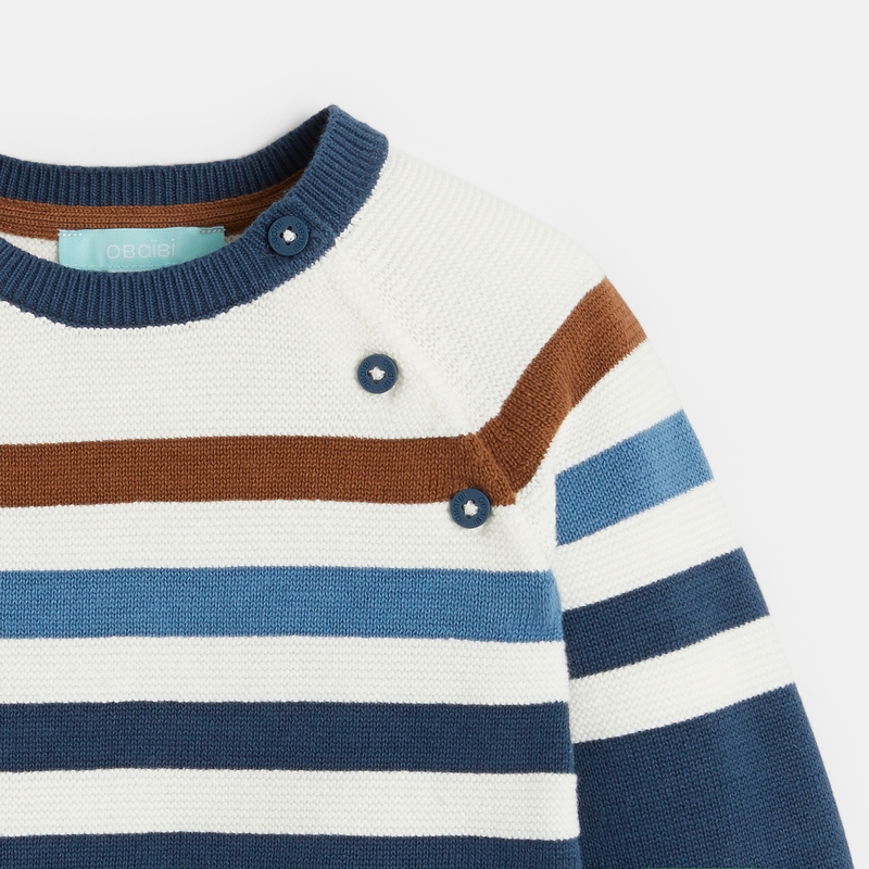 Pull en maille tricot à rayures bleu bébé garçon
