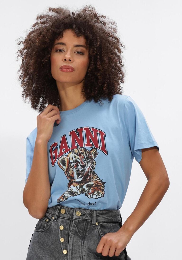 blauwe ganni t-shirt blissful blue 745
