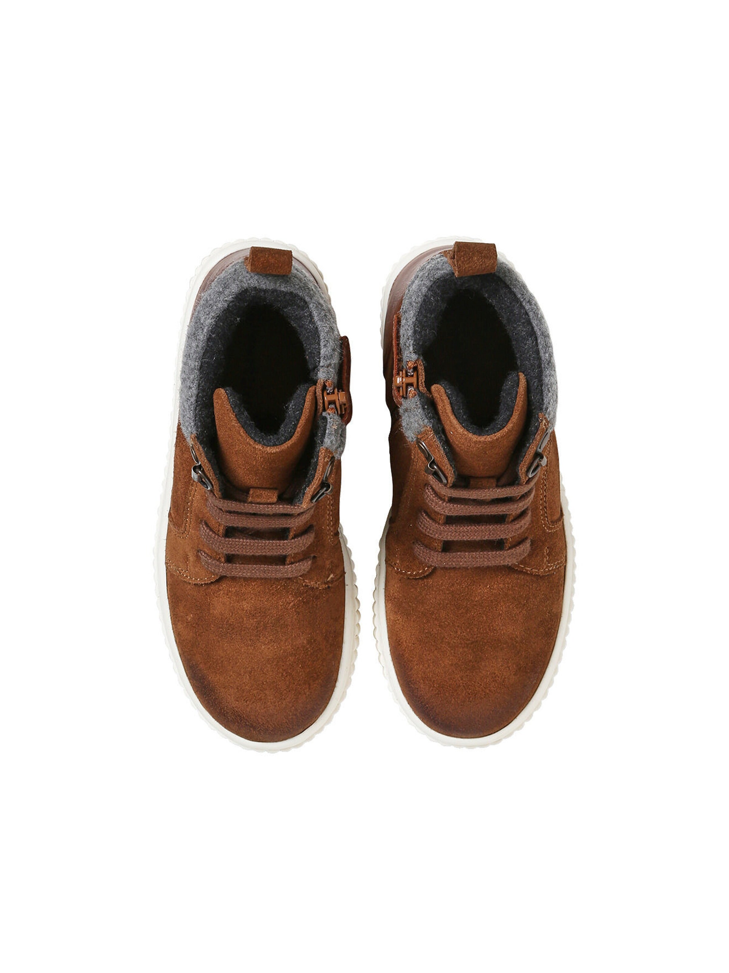 Vertbaudet Warme Kinder High-Sneakers, Reißverschluss und Schnürung braun
