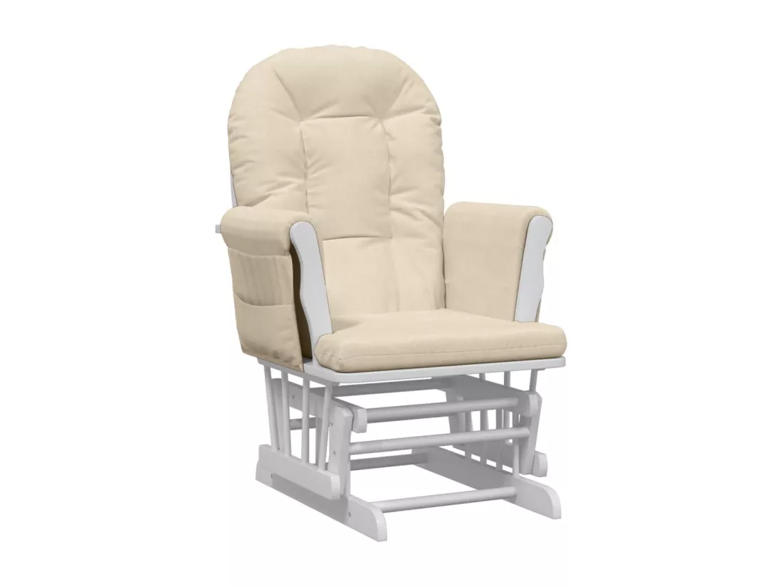 Chaise berçante avec repose-pied Blanc crème Tissu