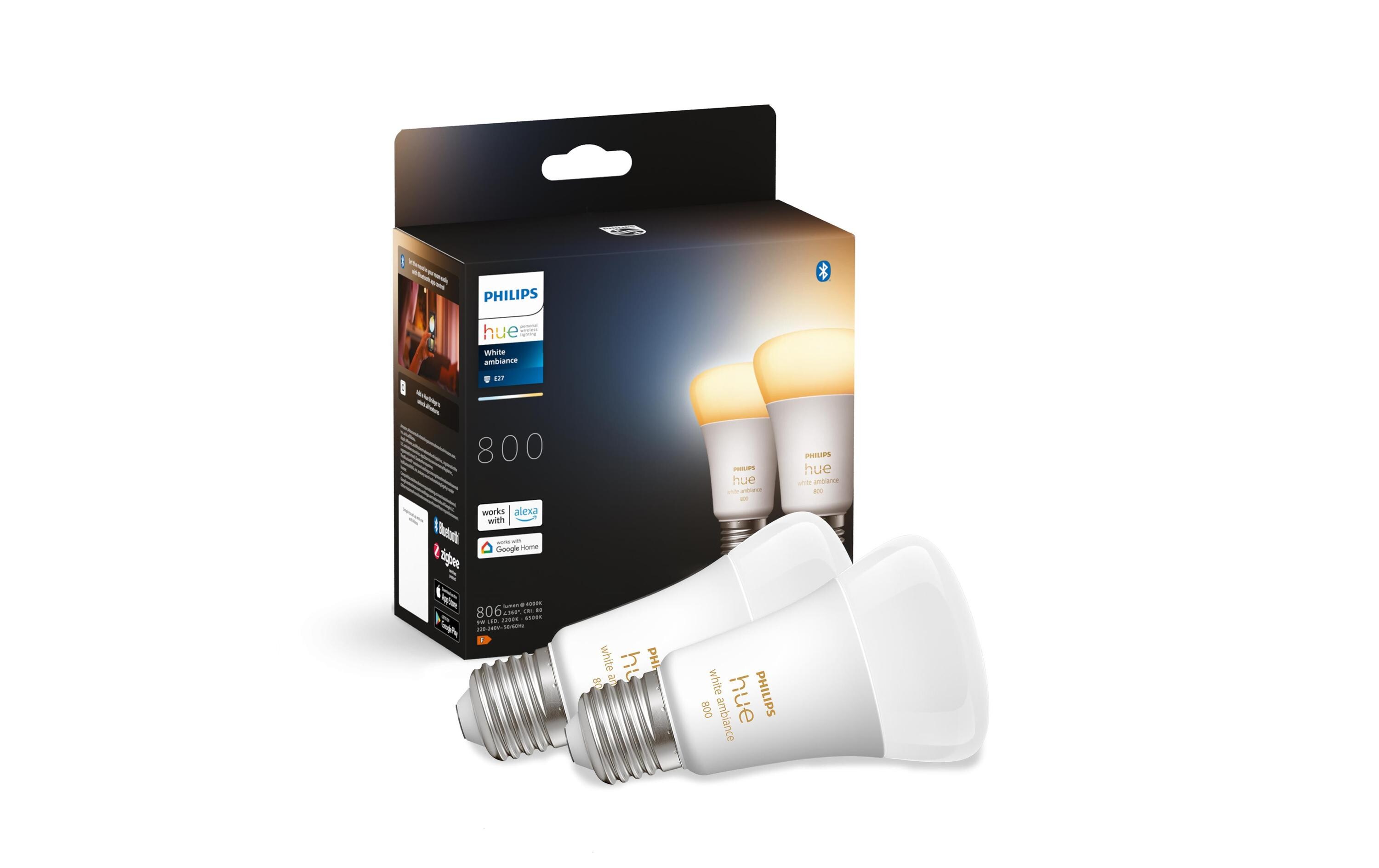 Leuchtmittel White Ambiance E27 Doppelpack 2 x 570 lmPer Bluetooth steuerbares Hue E27-Leuchtmittel