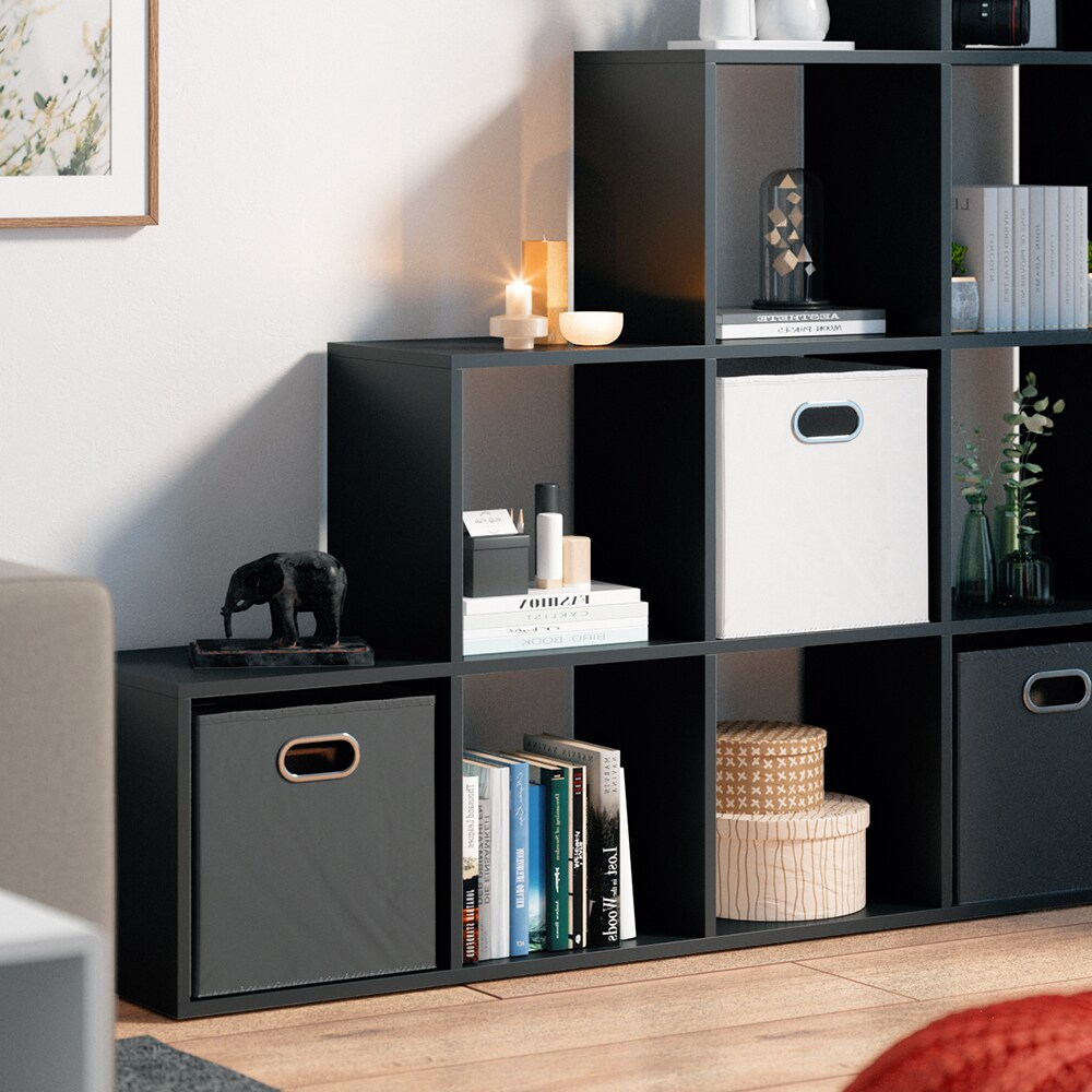 VICCO Treppenregal 10 Fächer Schwarz - Raumteiler Stufenregal Bücherregal