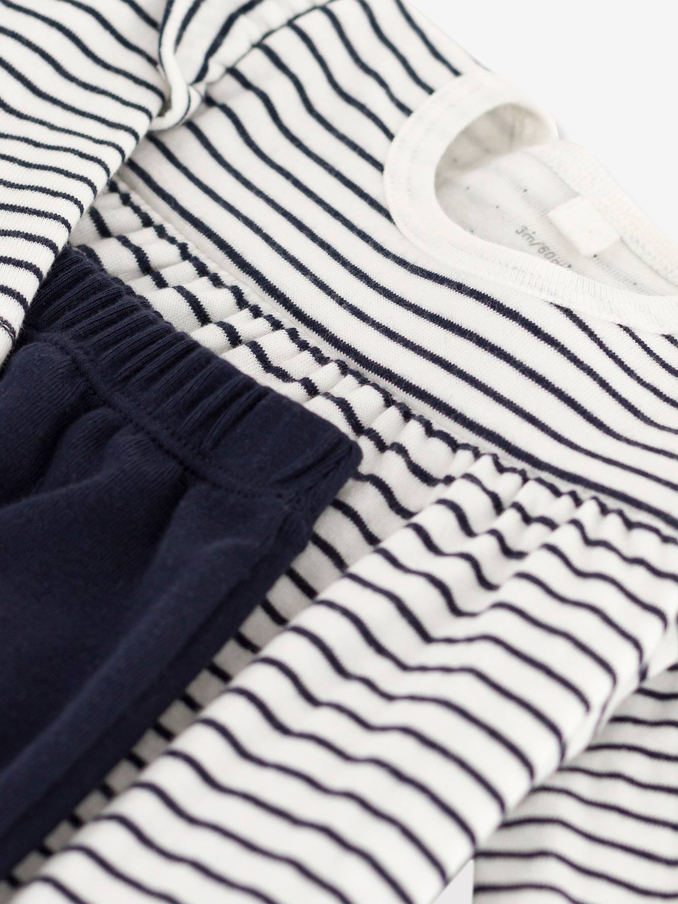 Conjunto PETIT BATEAU com vestido de marinheiro e legging cor creme para bebê