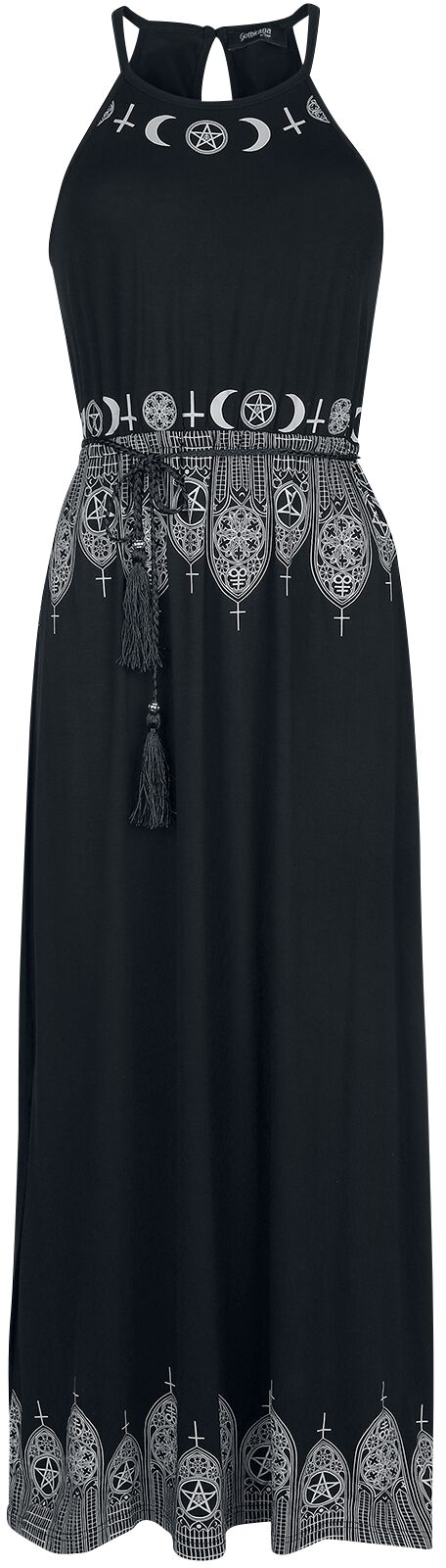 Robe Longue Noire Avec Imprimé & Ceinture Fine | Gothicana by EMP Robe longue