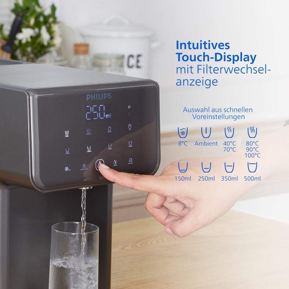 Philips Water Station – Heiß- & Kaltwasserspender mit Filter, 7 Temperatureinstellungen & 5 Volumenvoreinstellungen, 2,8L Fassungsvermögen, Anticalc+ Filter entfernt Chlor, Kalk, Mikroplastik & PFOA