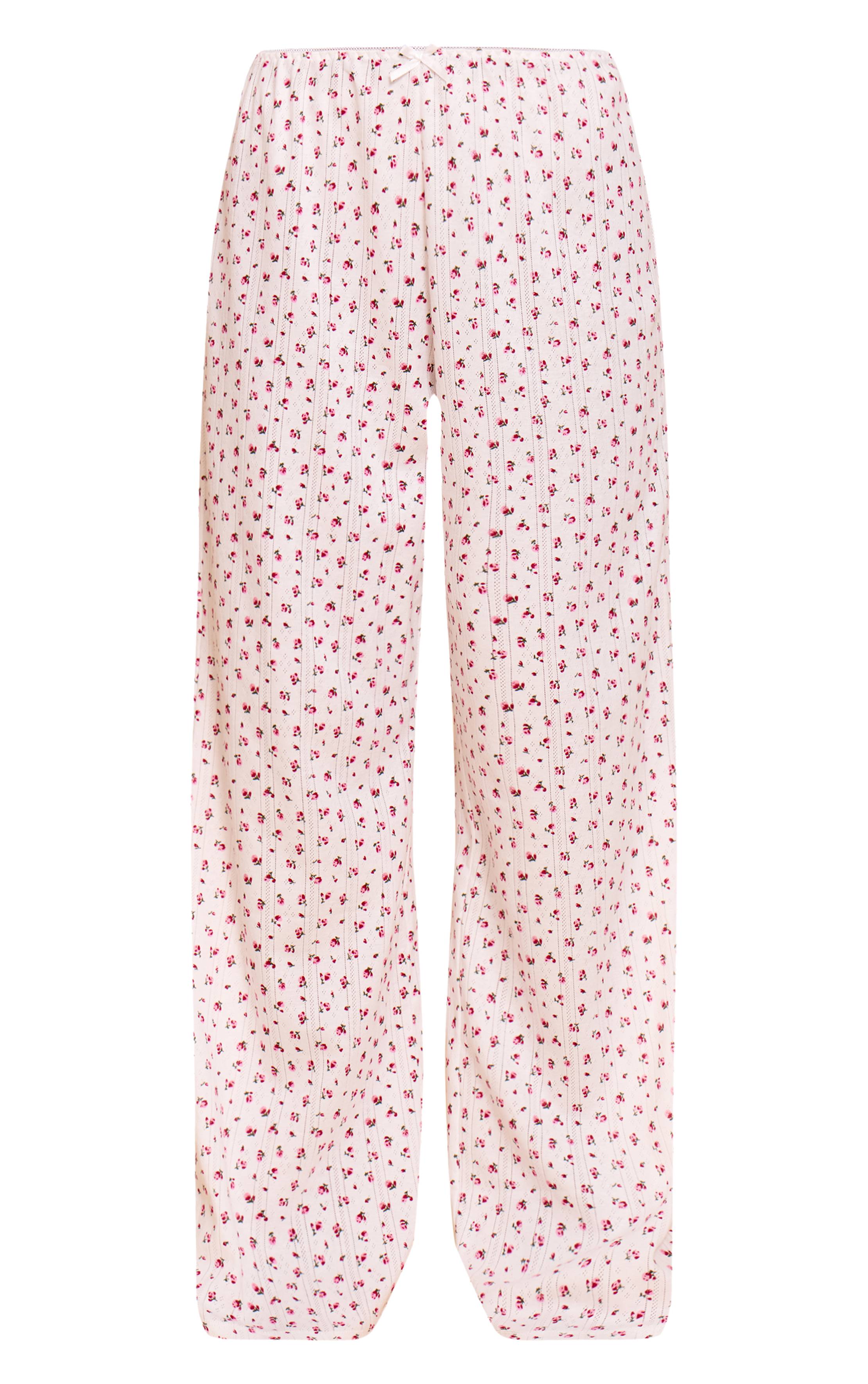 Multicolore Pantalon De Pyjama Blanc Pointelle À Motif Fleuri