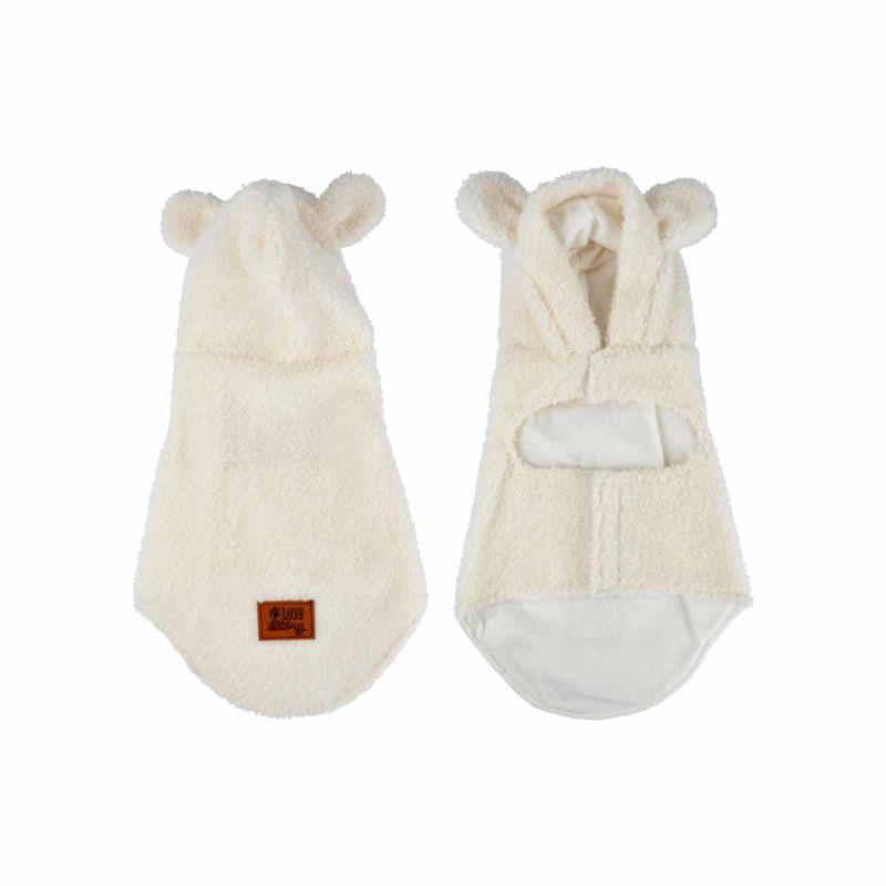 VESTE EFFET LAINE BOUCLEE CAPUCHE WOOLY TAILLE S 30CM ECRU