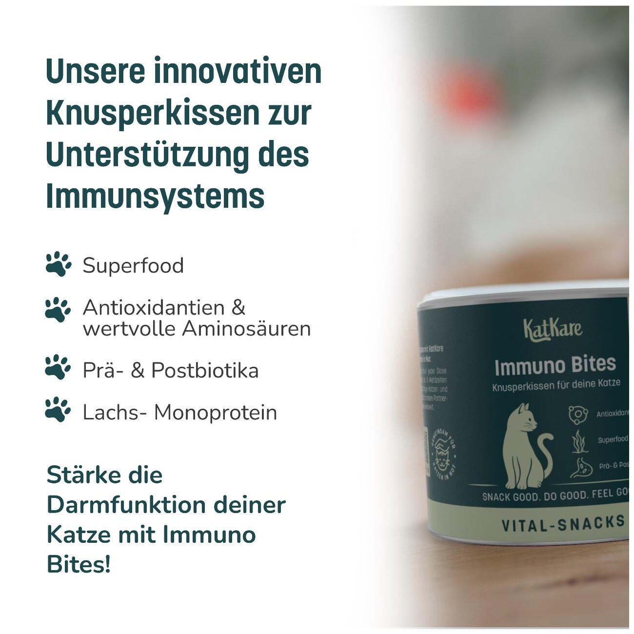 KatKare Vital Snacks Immuno Bites - Knusperkissen für das Immunsystem Deiner Katze mit Superfoods, wertvollen Aminosäuren, Antioxidantien und Omega-3 150 g