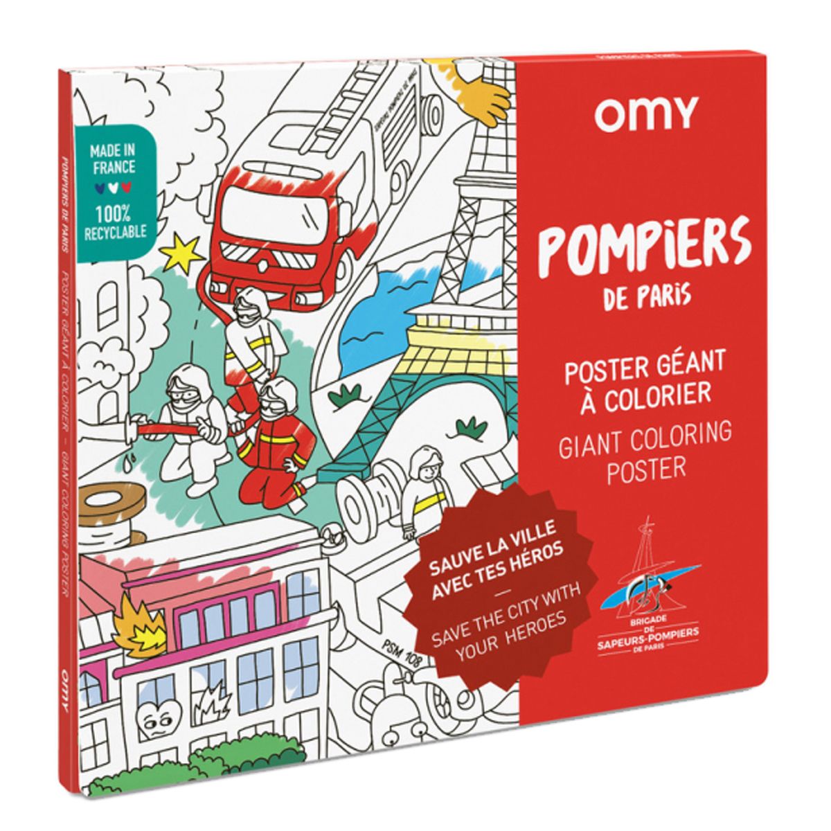 Poster géant à colorier Pompiers de Paris Omy