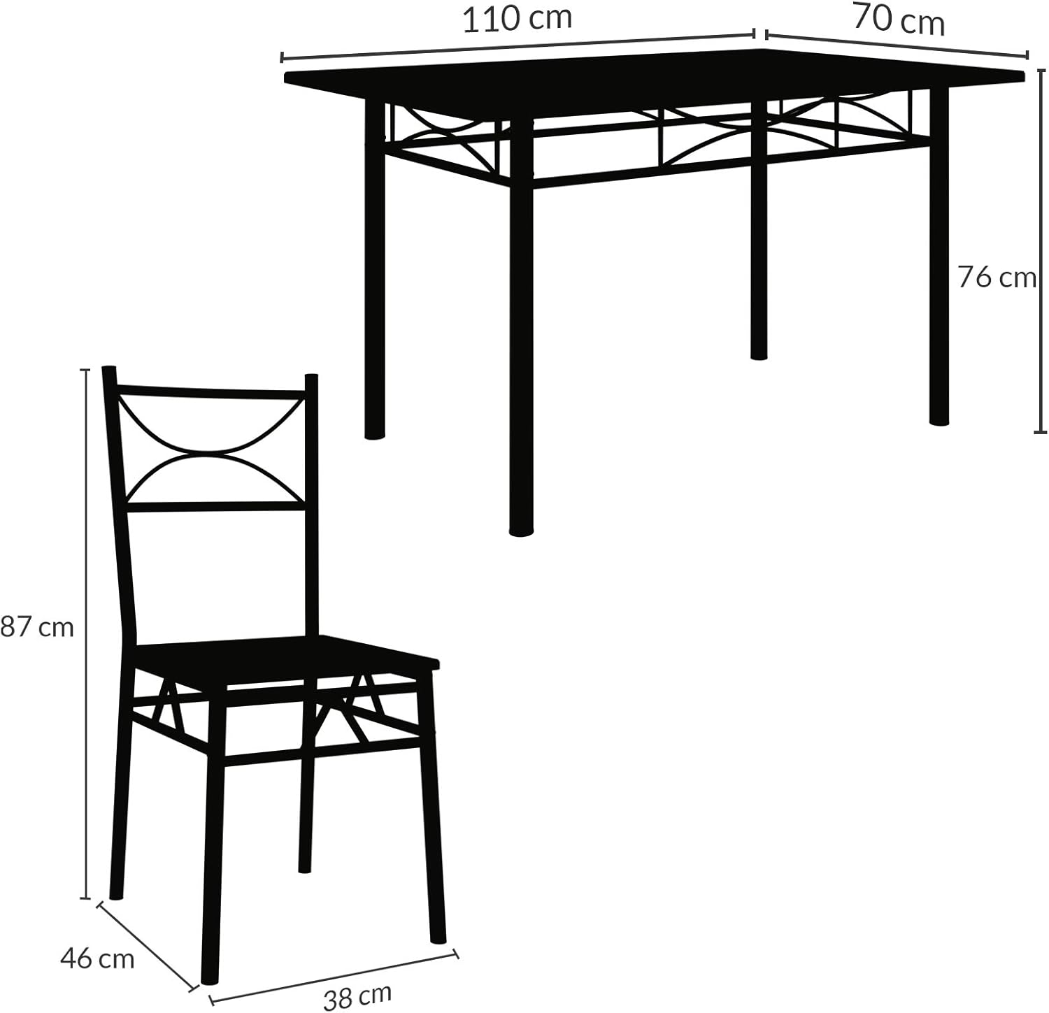 Casaria® Esstisch mit 4 Stühlen Holz 5-TLG Set Metall 110x70cm Industrial Esszimmer Küche Stühle Tisch Möbel Essgruppe Sitzgruppe Paul Eiche
