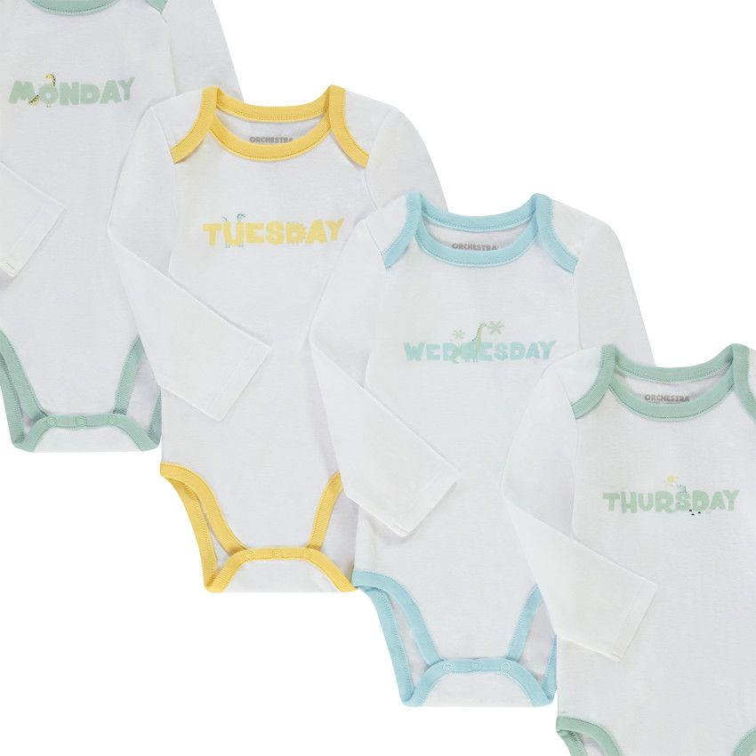 Lot de 7 bodies manches longues semainier pour bébé - Blanc