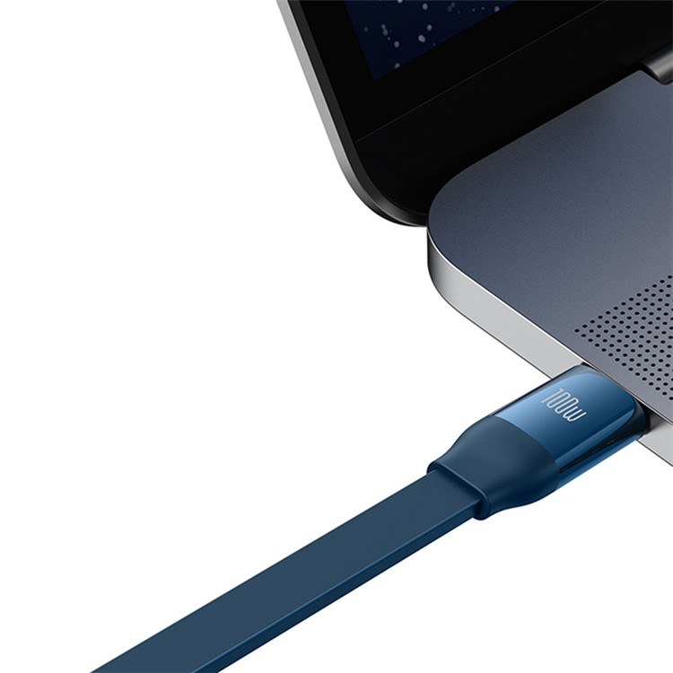 (1.1m) 100W/3.5A 3in1 Bright Mirror 2 Ausziehbares USB C auf USB C / Apple Lightning / Micro USB Ladekabel Datenkabel - Dunkelblau