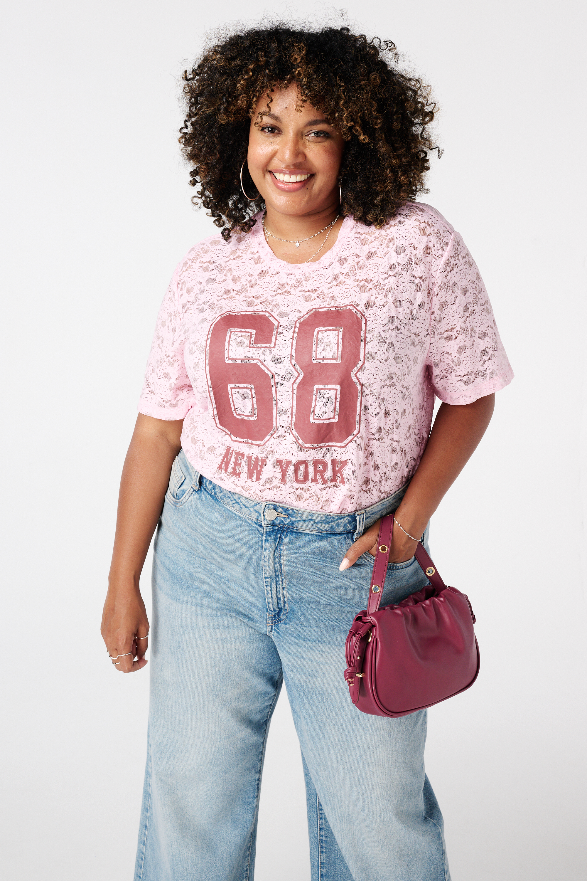 Sportief T-shirt van kant Licht pink