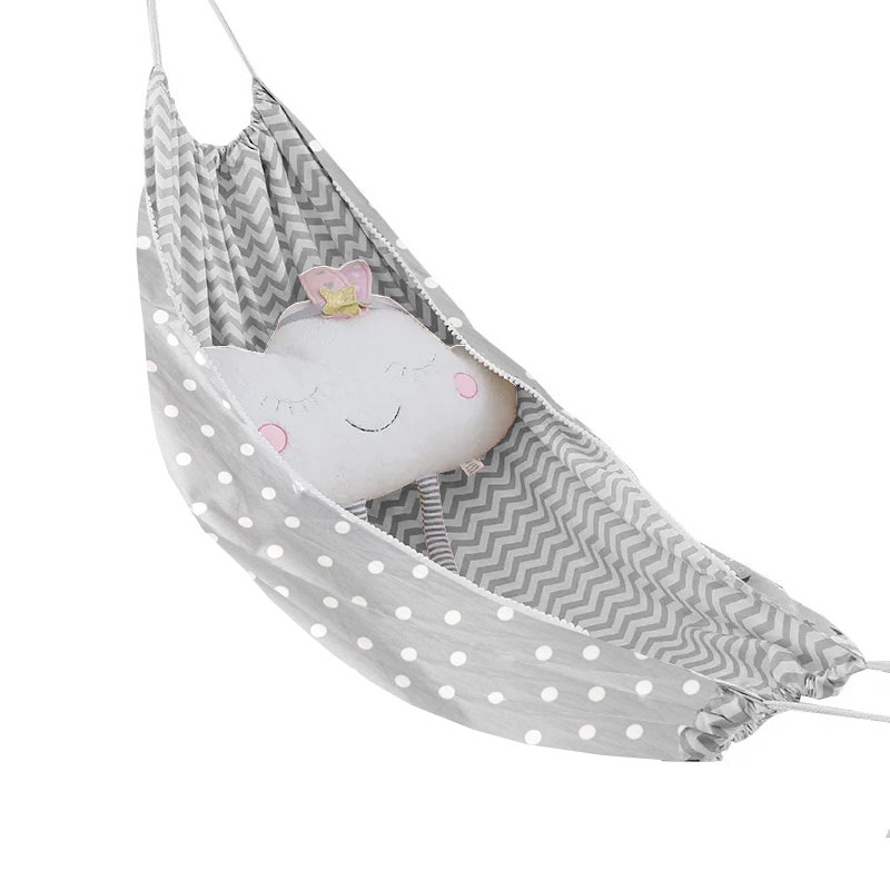 (125x96cm) Baumwoll Indoor Hängematte Kinderzimmer Hängeliege im ZickZack / Punkte Design - Grau / Weiss