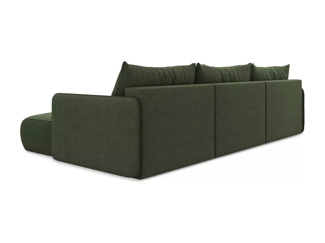 Canapé d'angle panoramique convertible en tissu texturé - olive - NANEA