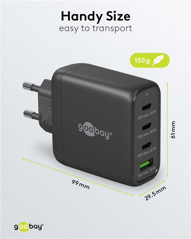(68W/3A) USB A / 3x USB C GaN Ladegerät Netzteil Power Delivery / Quick Charge (64819) - Schwarz