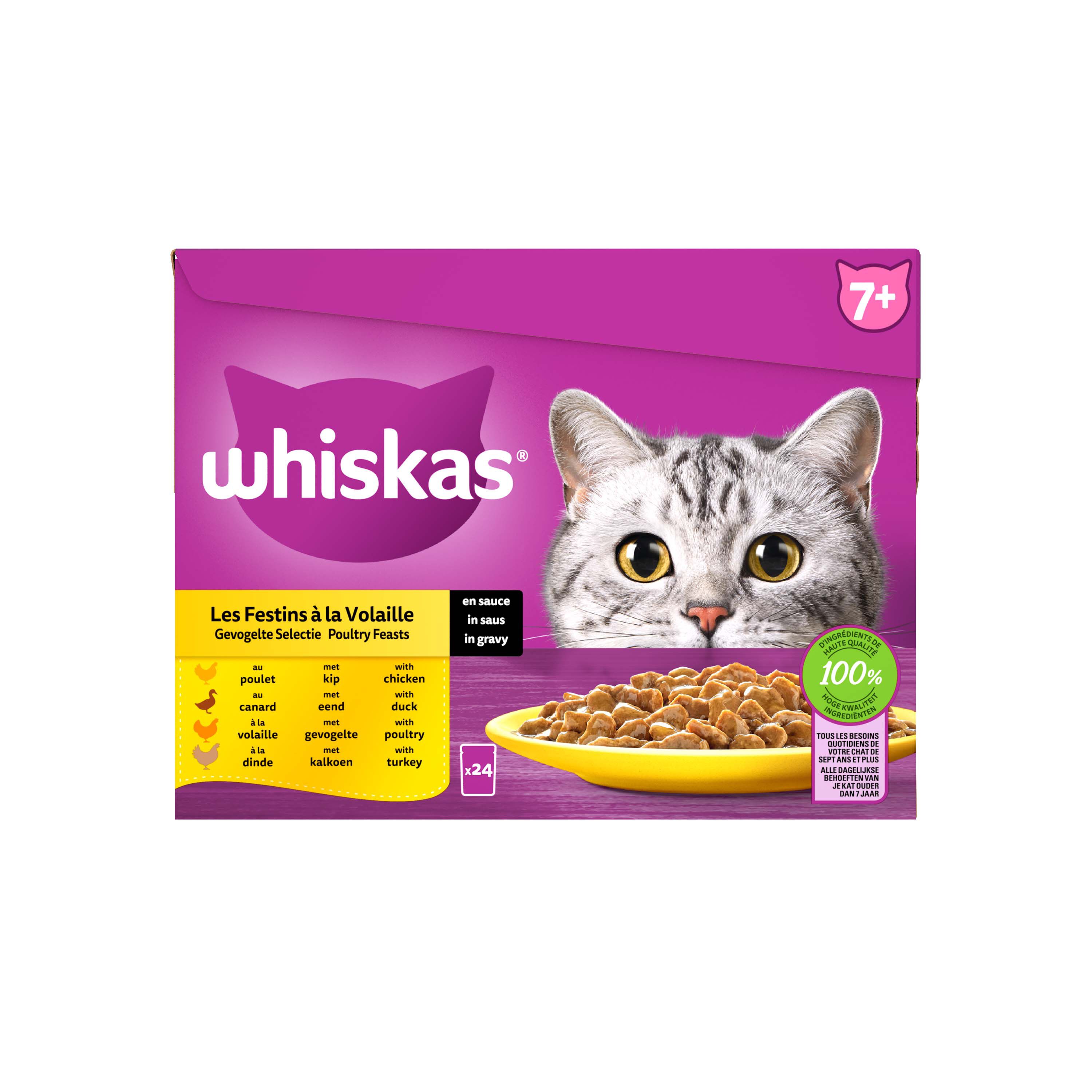 Whiskas  7  Gevogelte Selectie - Kattenvoer - 24x85 gram - 2040 Gram - saus