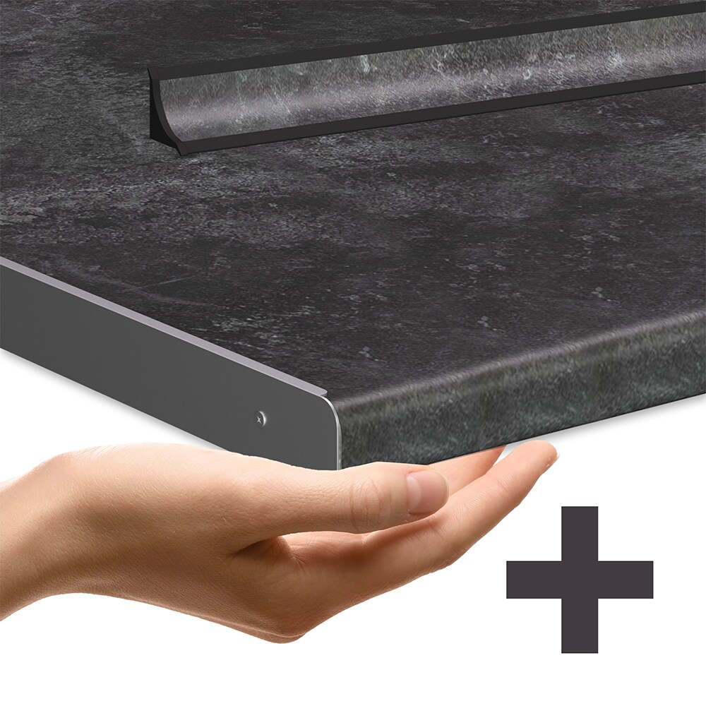 Vicco Eckküche R-Line 247x237 cm Schwarz Beton Anthrazit mit Arbeitsplatte Anthrazit