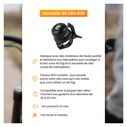 Sonnette R2B Compatible avec Apple AirTag Traceur GPS pour Vélo Noir