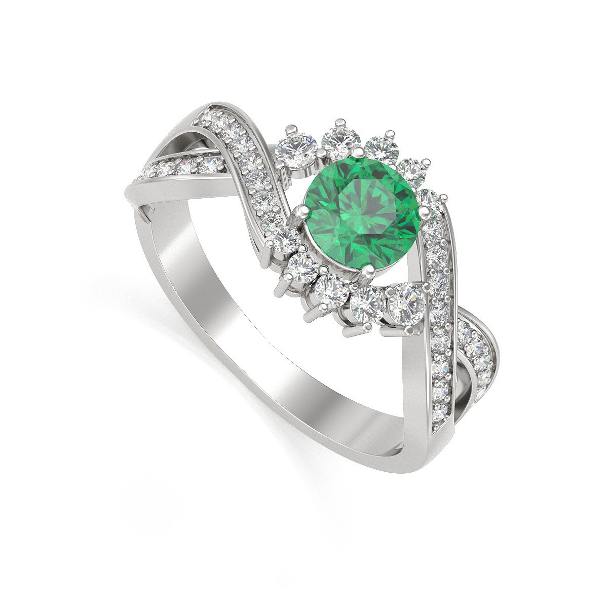 Bague ADEN Or 585 Blanc Emeraude et diamants 3.2grs