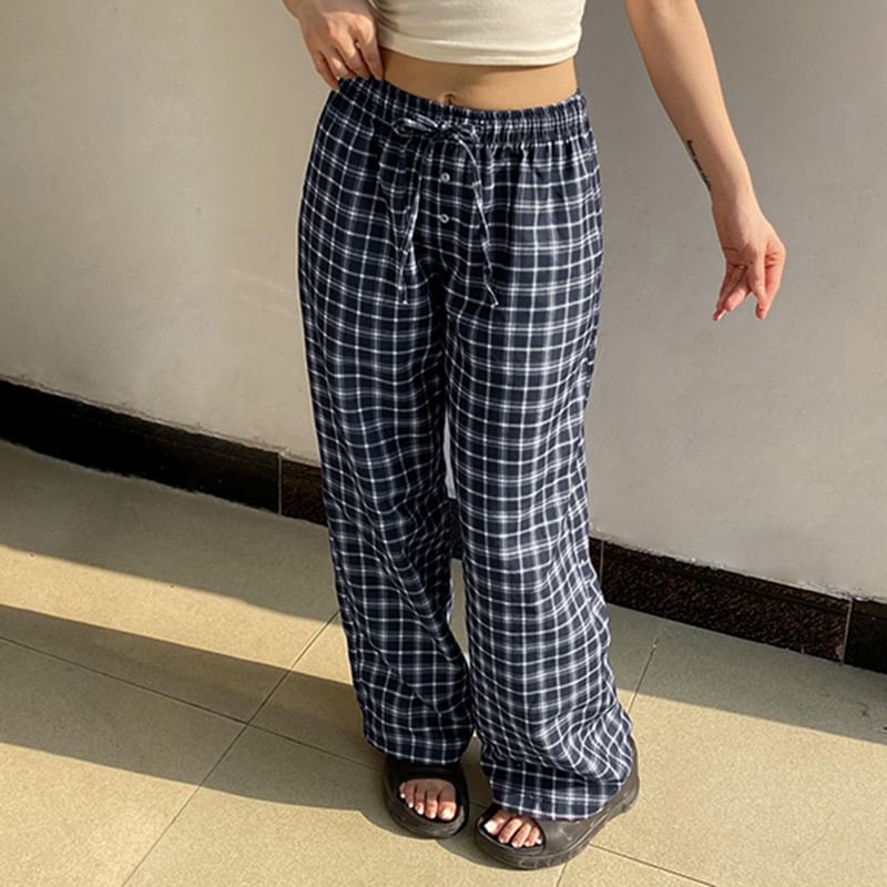 BrickBlack - Lage taille, geruite broek met trekkoord en losse pasvorm