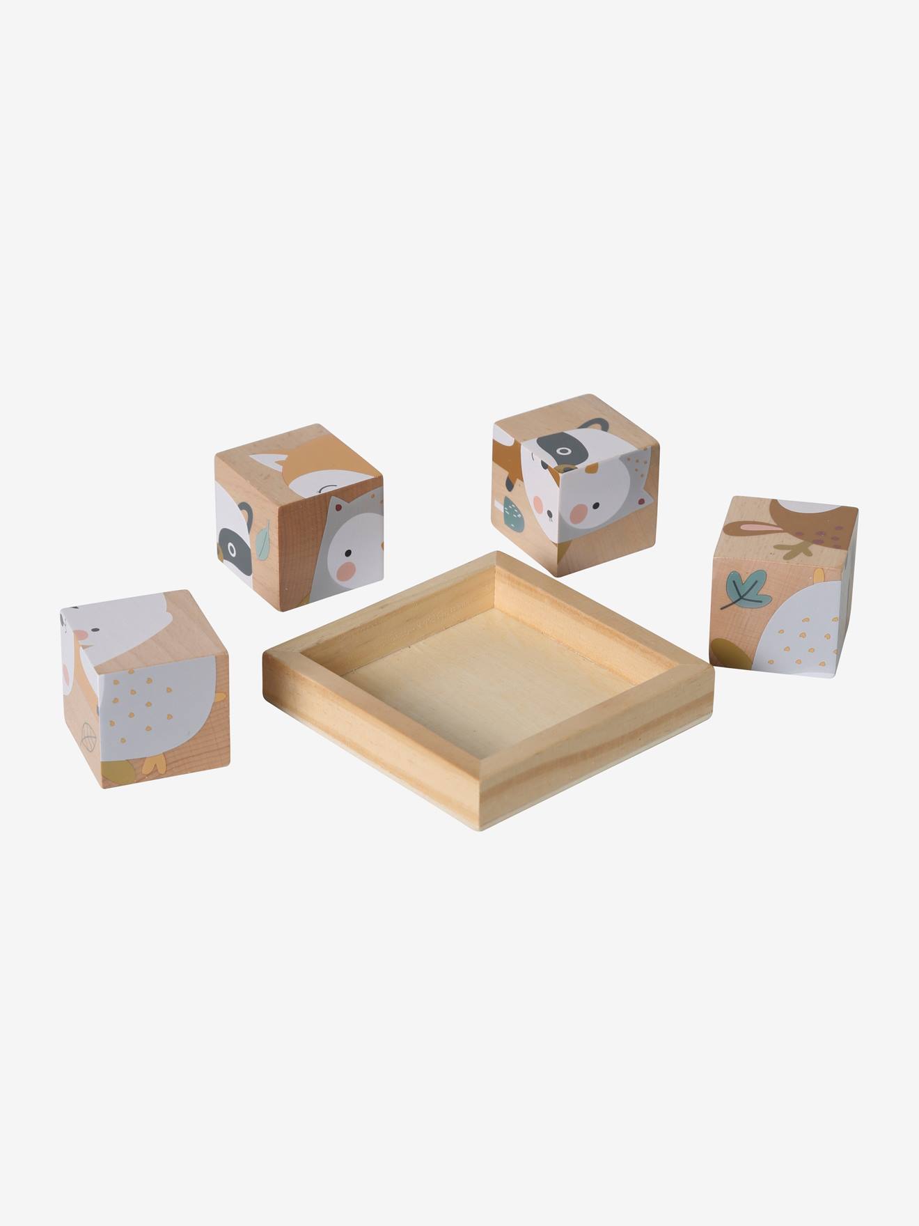 Quebra-cabeça de 4 cubos Floresta Encantada, madeira com certificação FSC®, multicolorido