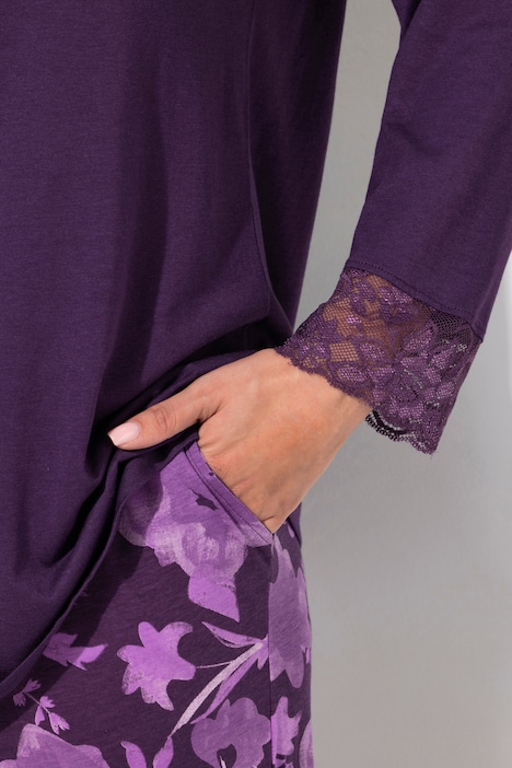 Pyjama, Spitze, V-Ausschnitt, Langarm, Modalmix