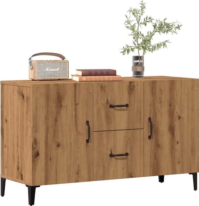 vidaXL - Dressoir - Eikenkleurig - Bewerkte Hout - 2 Deuren - 2 Lades