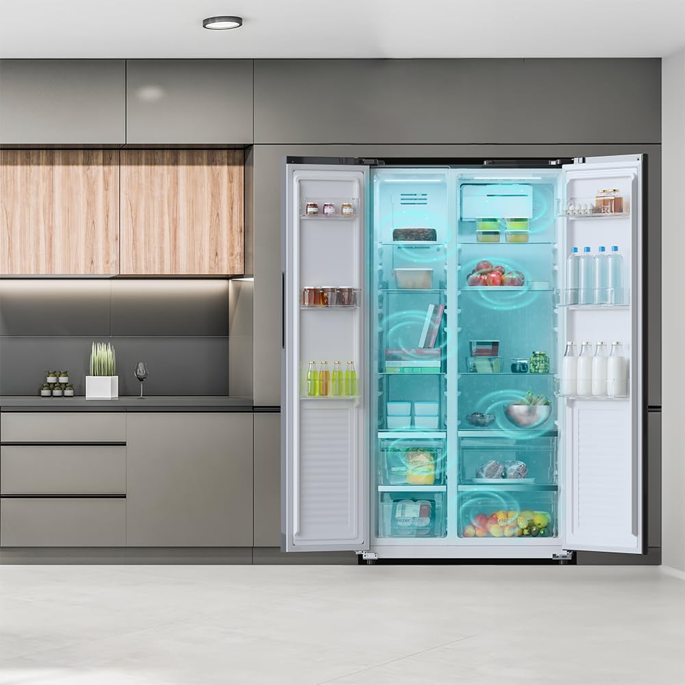 Cecotec Réfrigérateur Américain de 550 Litres Bolero CoolMarket SBS 550 Glass D. 177 cm de Hauteur et 90 cm de Largeur, Système Multi Air Flow, No Fro