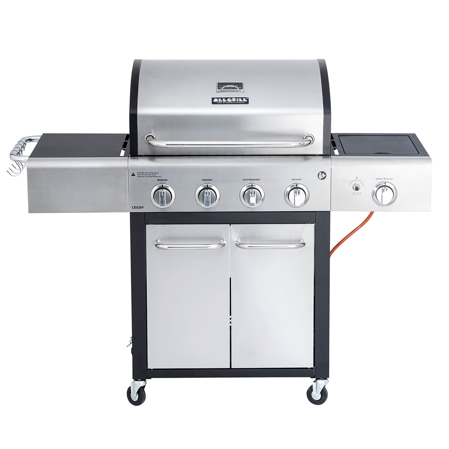 Gasgrill ALL'GRILL FESTIVAL für Einsteiger in Edelstahl-schwarz : 4-flammiger Grill mit 15,5 kW Leistung und großzügiger Grillfläche
