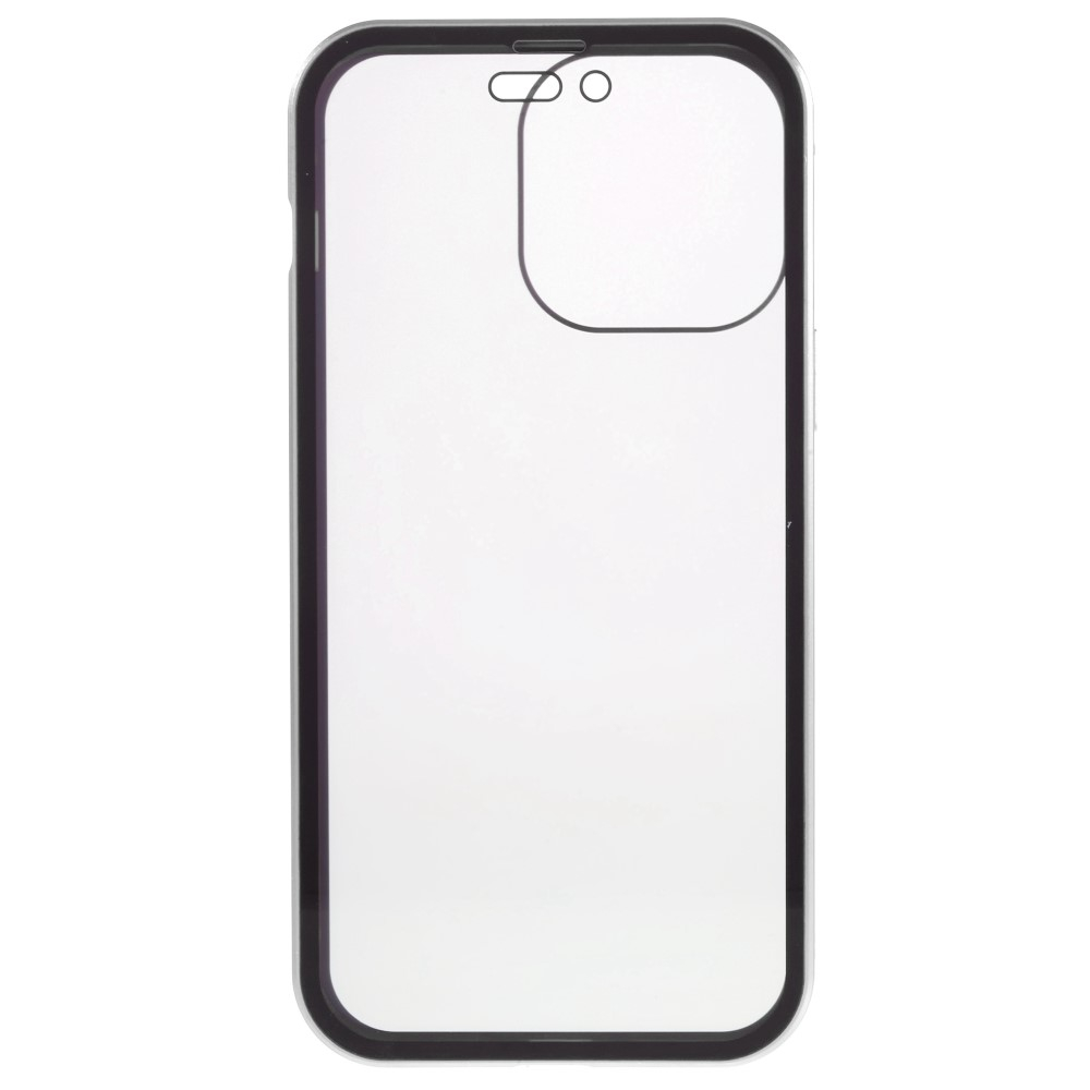 iPhone 14 Pro Magnetische Alu Schutzhülle mit Panzer Glas Backcover   Privacy Glas Displayschutz (Magnet-Technologie) - Silber
