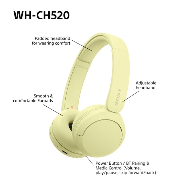 Sony WH-CH520 trådløse on-ear høretelefoner (gul)