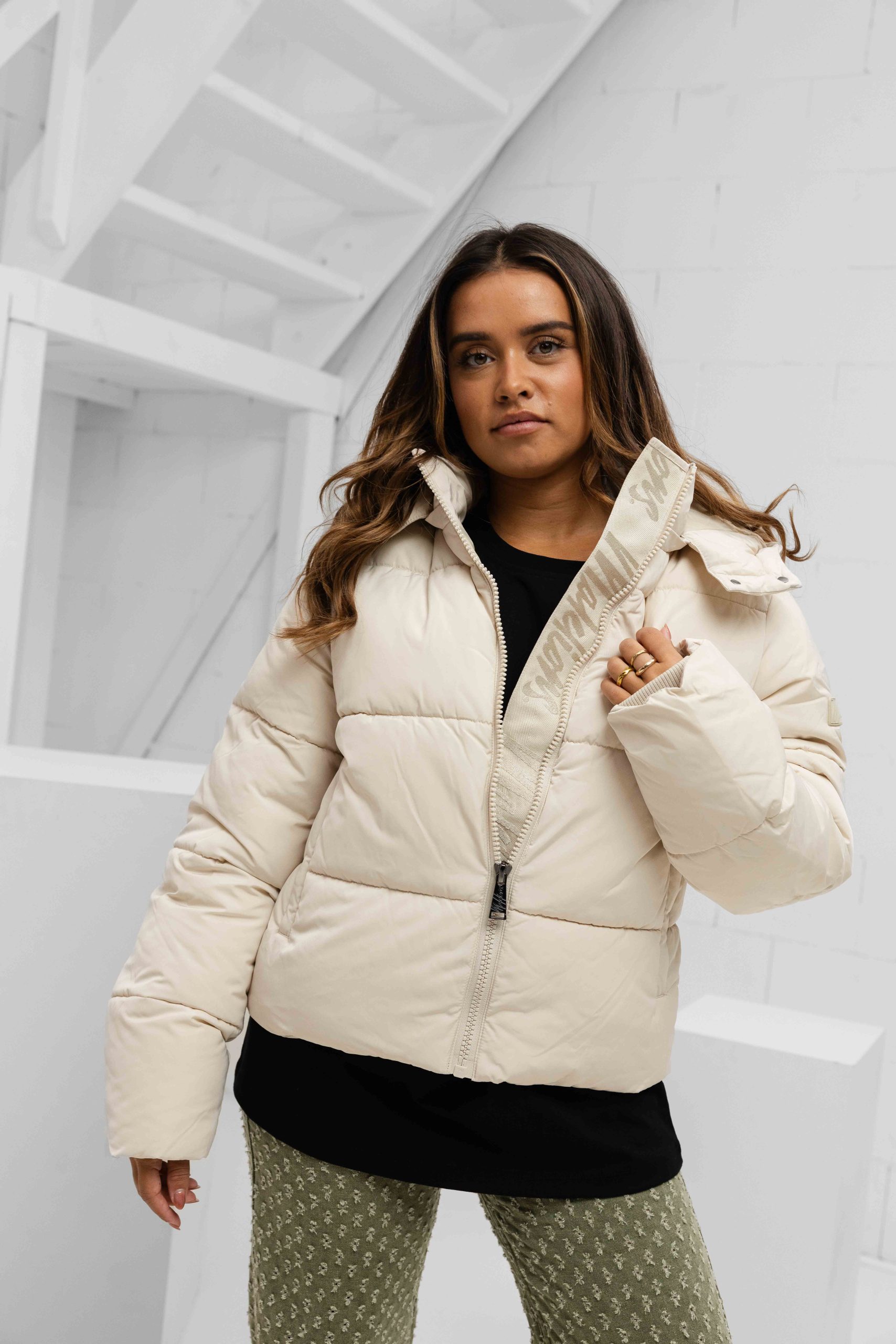 Malelions Signature Puffer Winterjas Dames Gebroken Wit