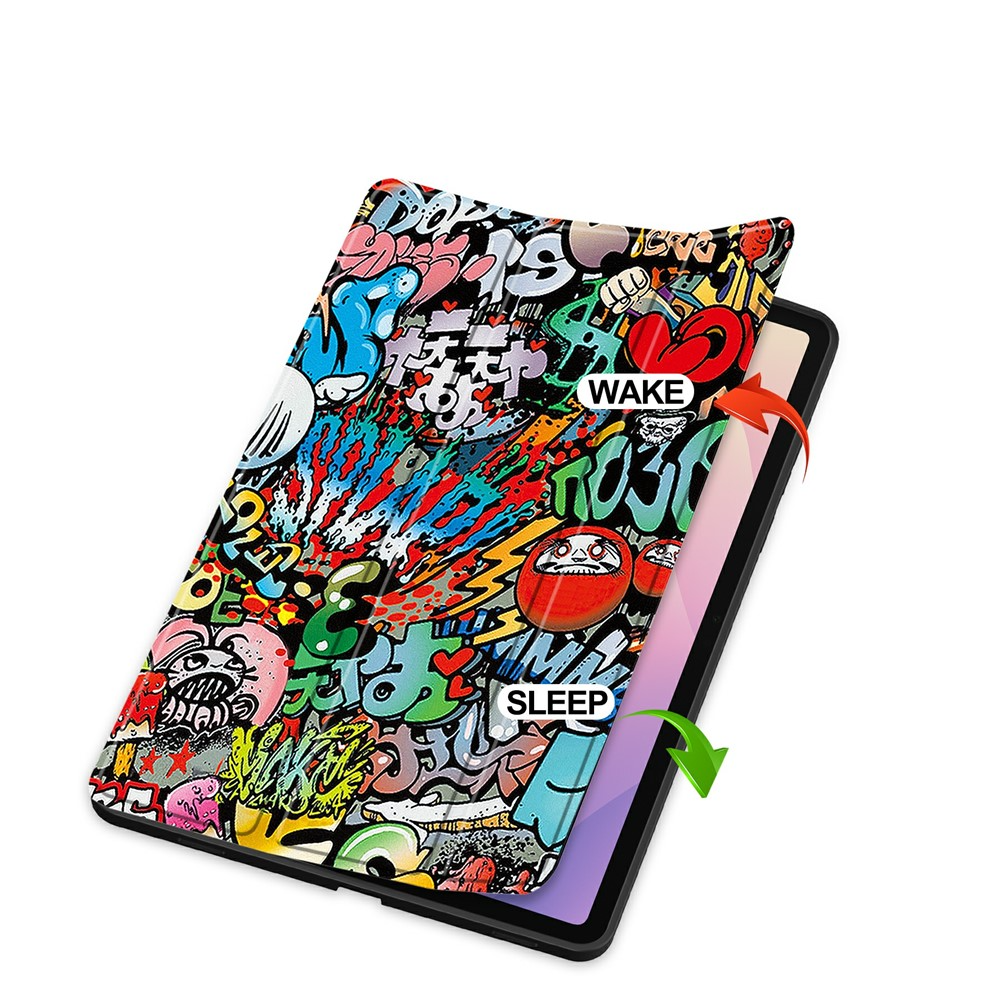 Samsung Galaxy Tab S11 Leder Tasche Smart Cover Schutzhülle   S-Pen Halterung - Graffiti